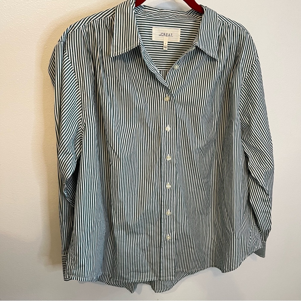 The Great green and white striped button up shirt size 2